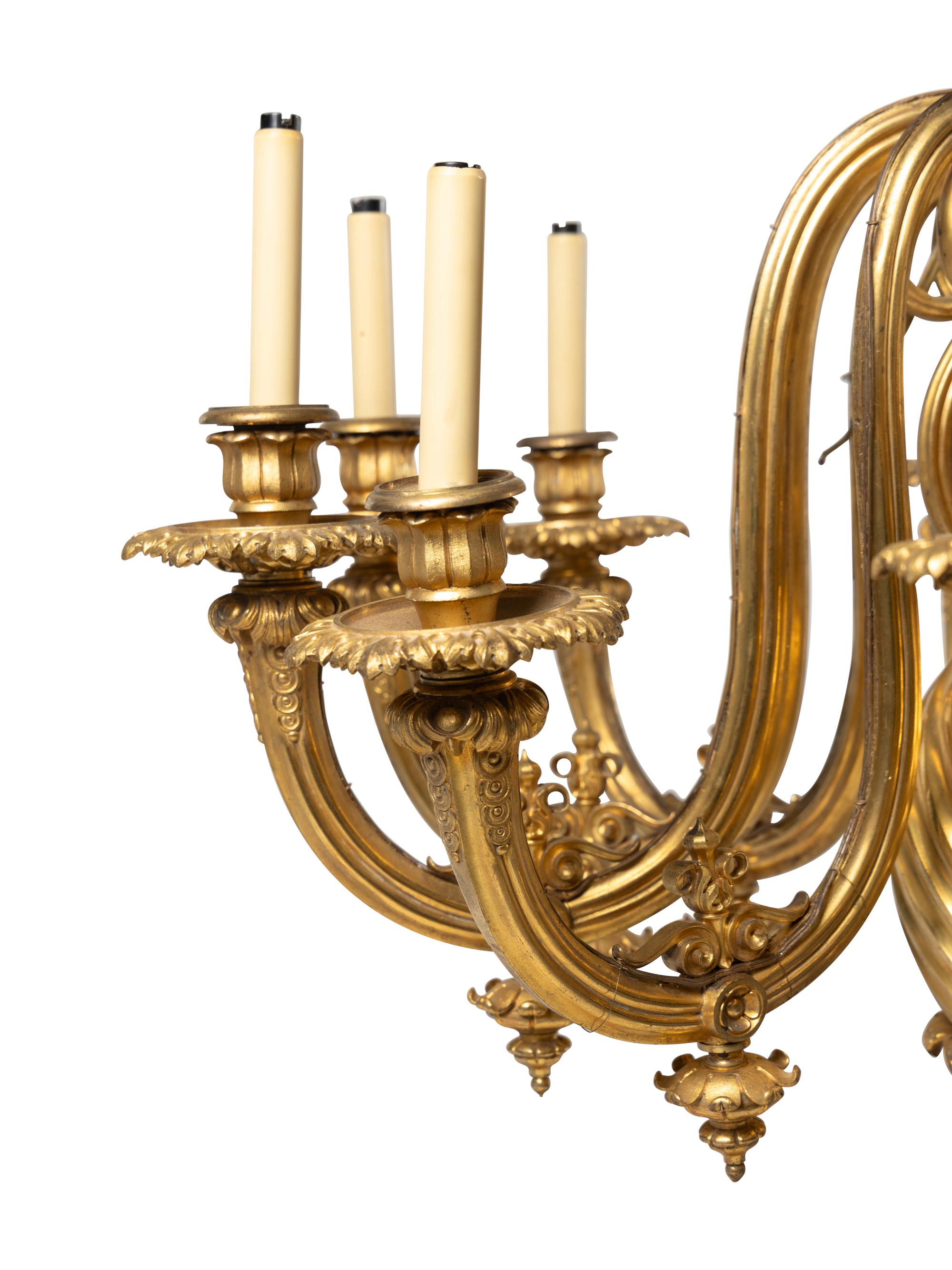 A Neoclassical Gilt Bronze Twelve-Light Chandelier