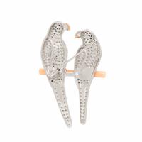 Diamond, Coral, and White Gold Lovebirds Brooch