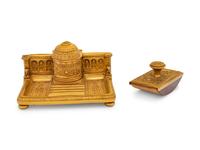 Two French Gilt Bronze and Filigree Desk Articles
