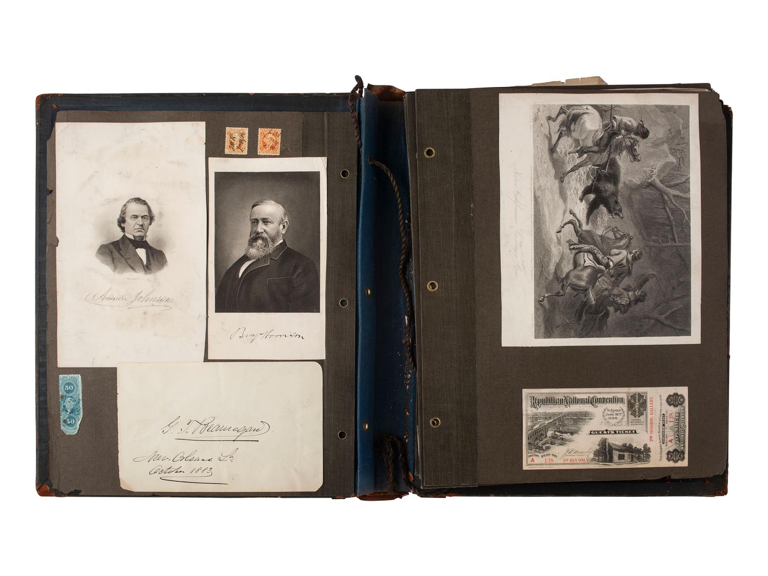 [AUTOGRAPHS]. Scrapbook containing autographs and ephemera, including scarce Revolutionary War-era imprints.