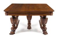 A Victorian Renaissance Revival Oak Extension Table Height 27 x width 54 x depth 54 inches. — LATE 19TH CENTURY