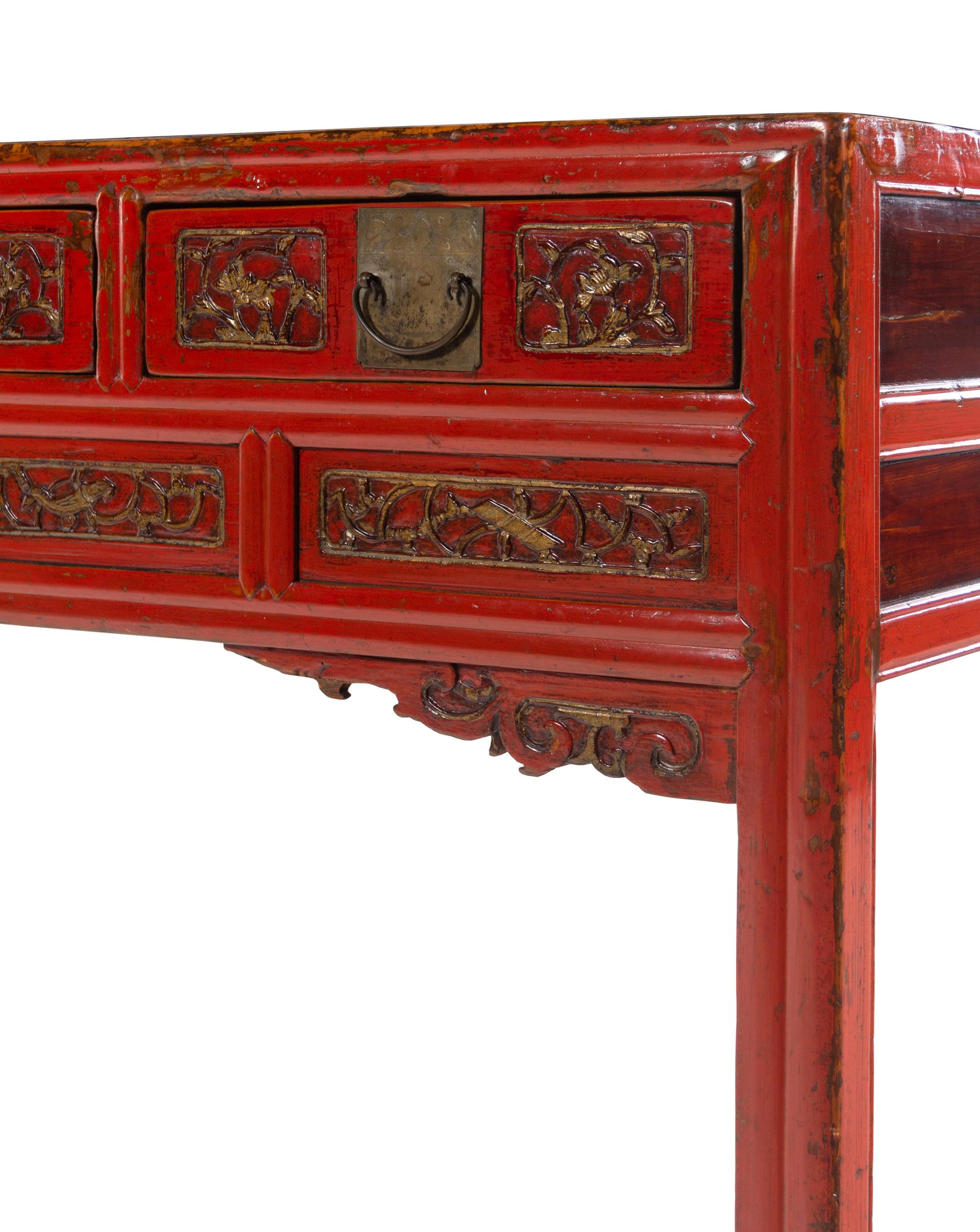 A Chinese Parcel Gilt Red Lacquer Table