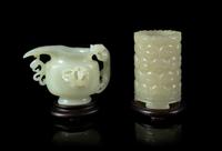Two Chinese Pale Celadon Jade Vessels