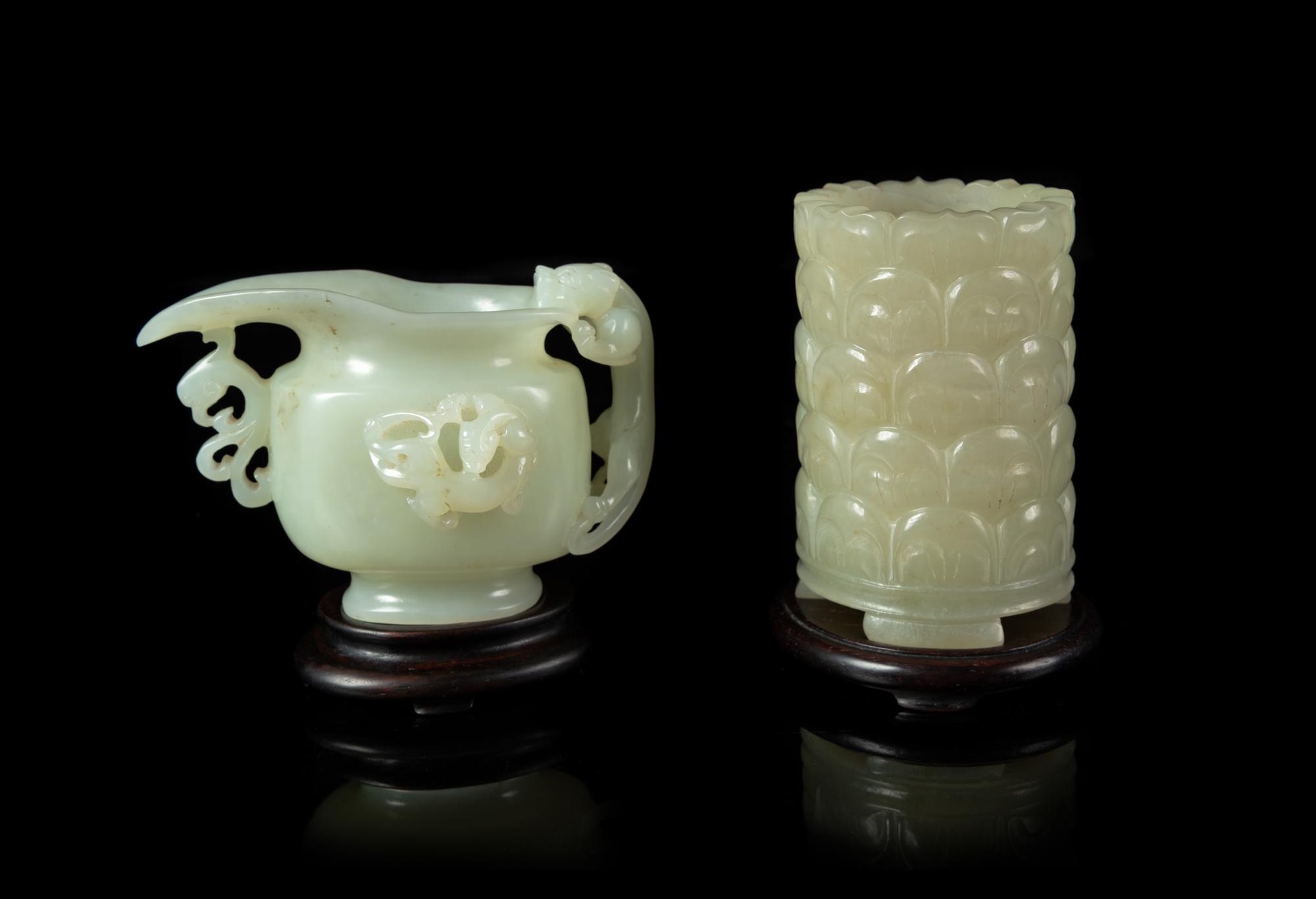 Two Chinese Pale Celadon Jade Vessels