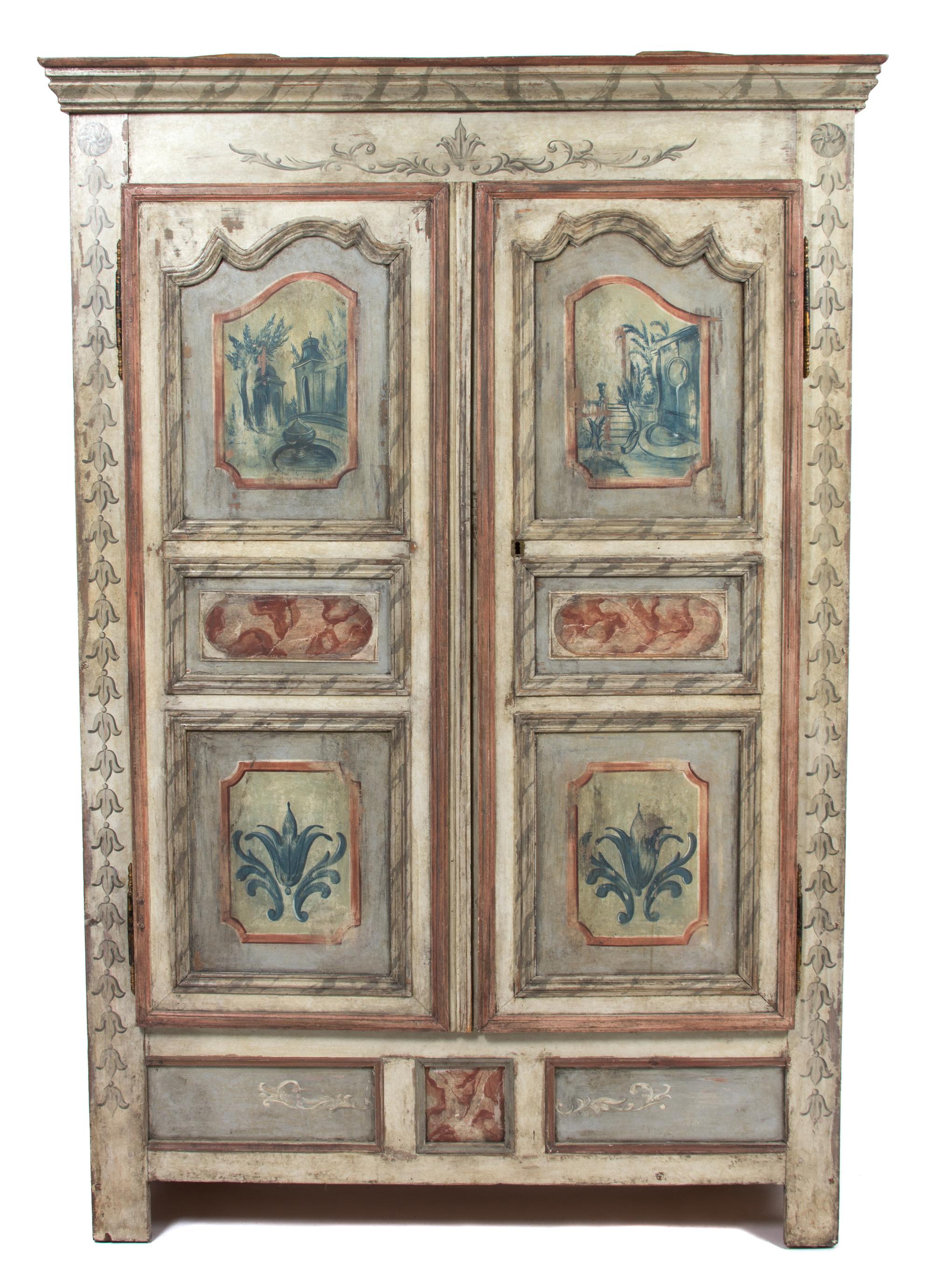 A Continental Painted Wood Armoire Height 75 x width 50 x depth 20 inches. — 19TH CENTURY