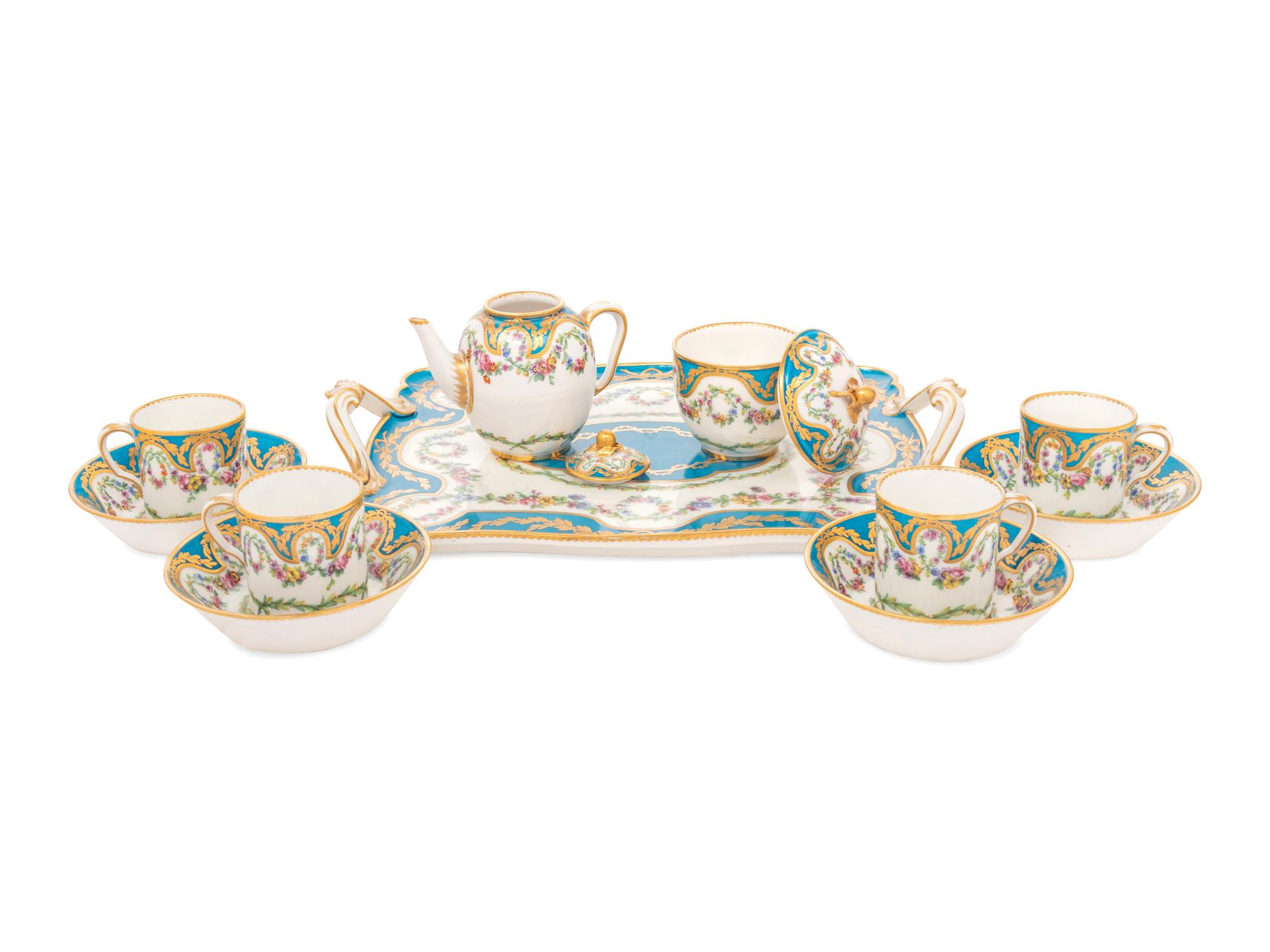 A Sèvres Bleu Céleste Porcelain Seven-Piece Tea Service ( Dejeuner 'Courteille' )