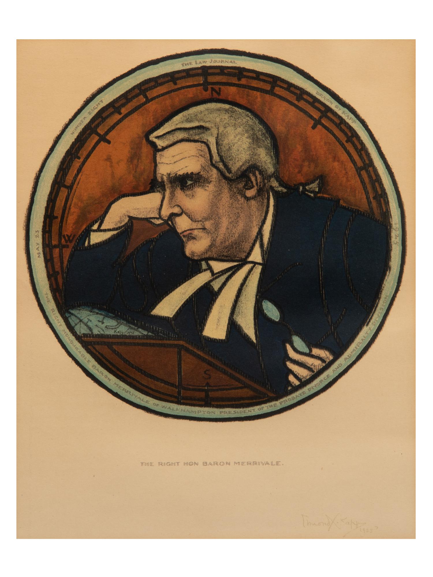 A Set of Ten Lithograph Caricatures of British Lawyers and Politicians by Edmond Xavier Kapp (British, 1890-1978) for The Law Journal