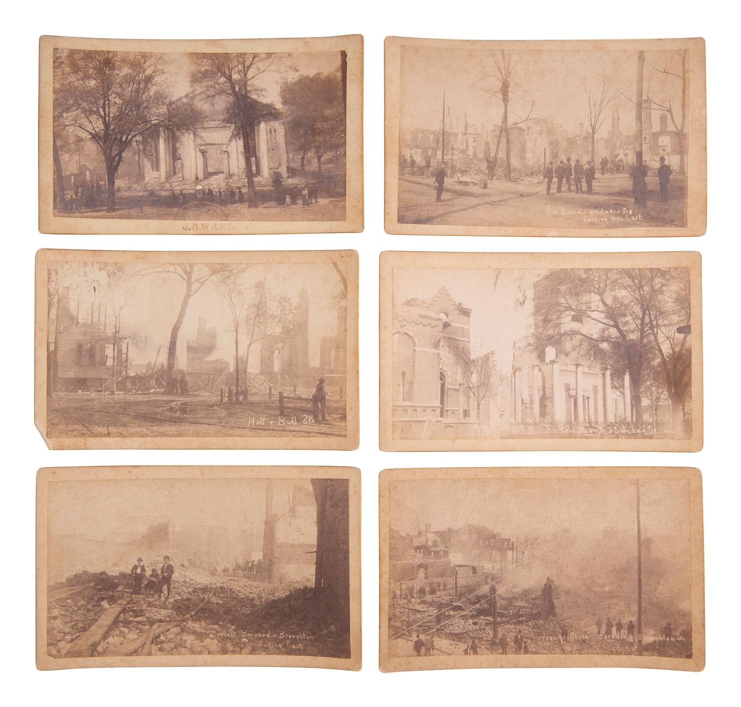 [EARLY PHOTOGRAPHY]. 7 photographs documenting the Savannah Fire of 1889 by J.N. Wilson.
