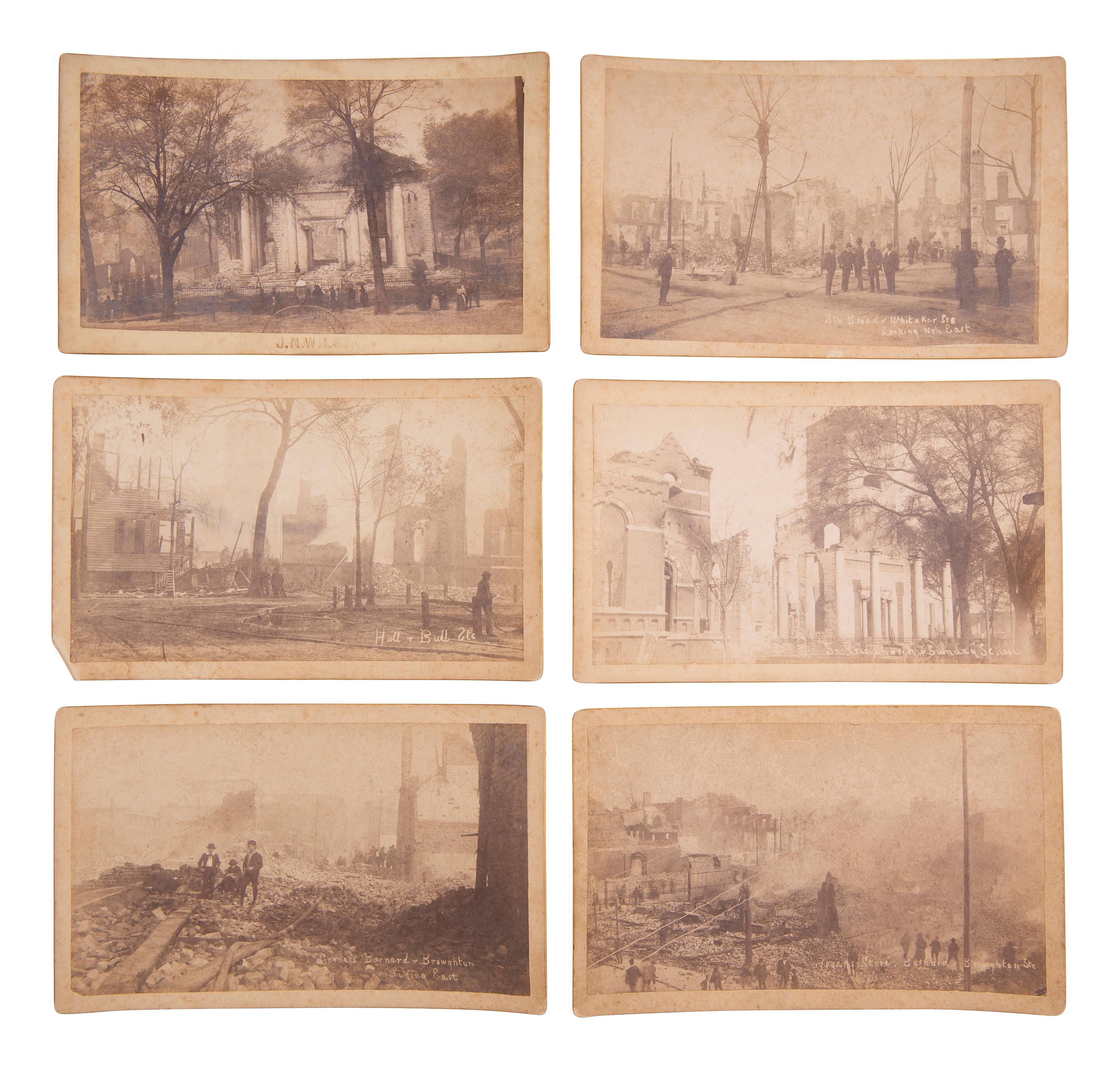 [EARLY PHOTOGRAPHY]. 7 photographs documenting the Savannah Fire of 1889 by J.N. Wilson.