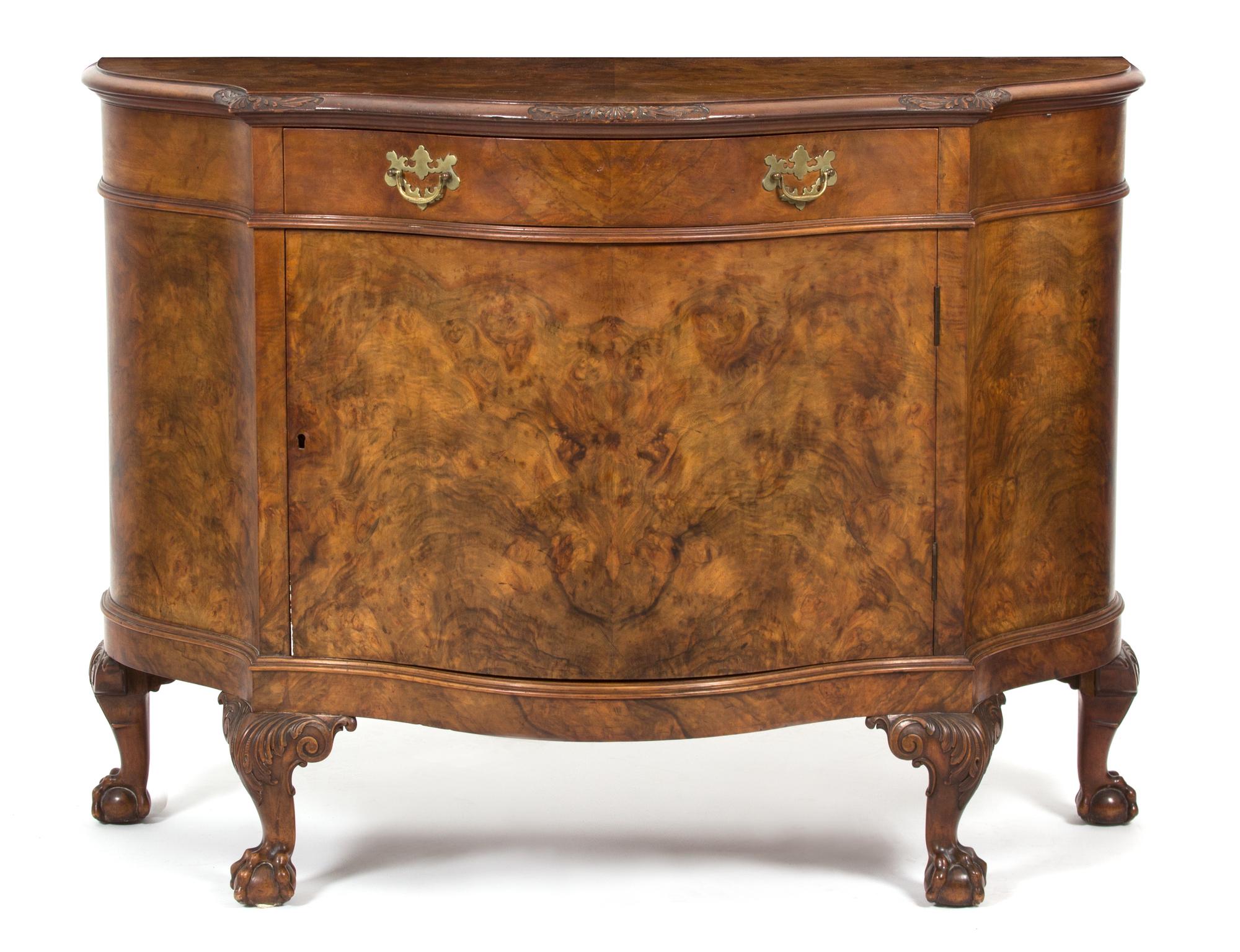 A Chippendale Style Burl Walnut Serpentine Cabinet — 20TH CENTURY