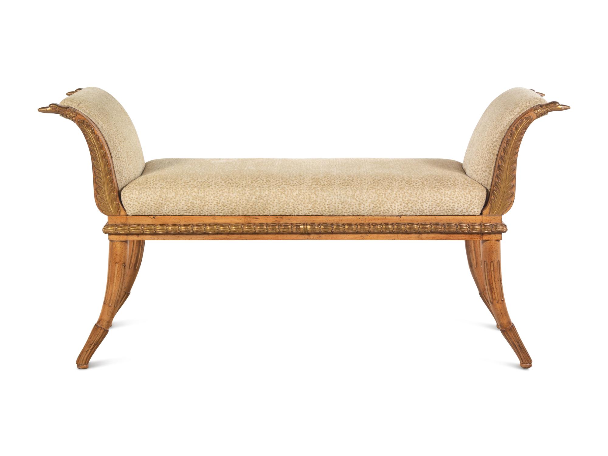 A Regency Style Parcel Gilt Swan Neck Bench