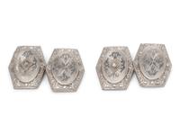 A Pair of Platinum Topped 14 Karat Yellow Gold and Diamond Cufflinks,