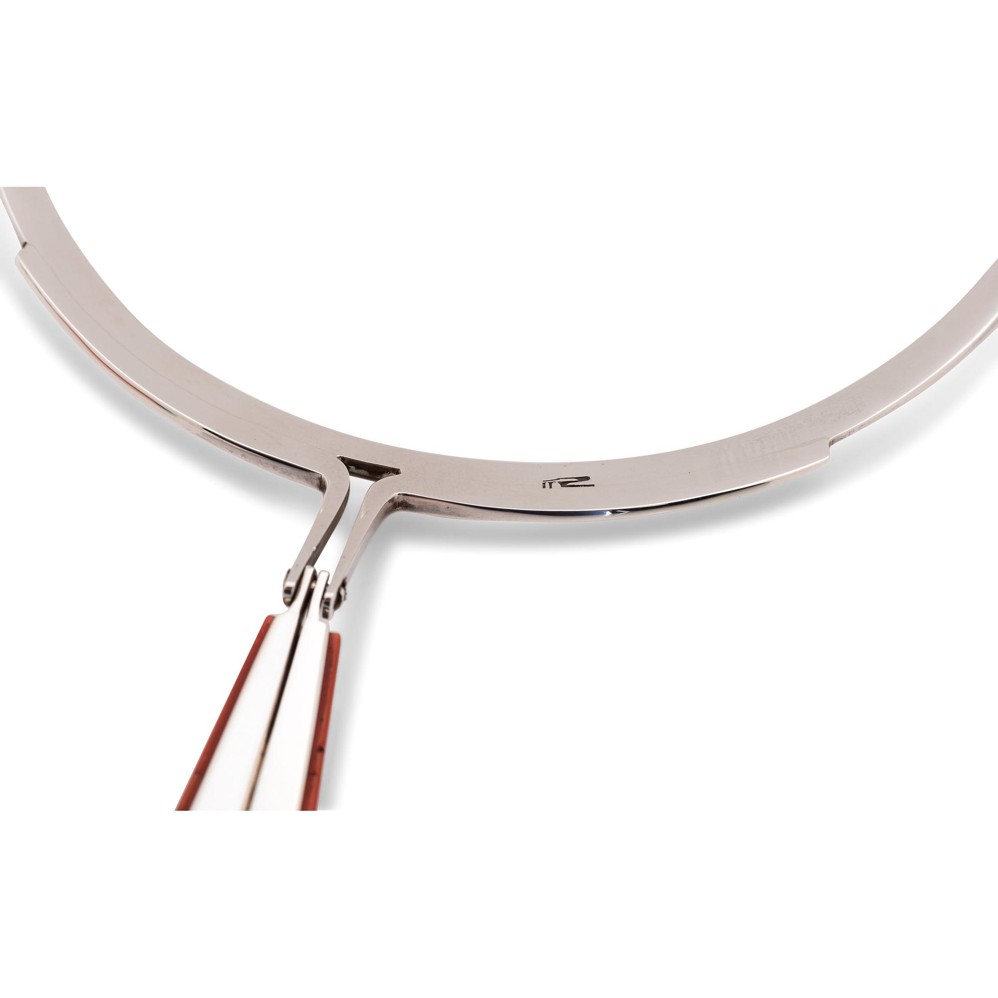 Silver Choker and Matching Post Earrings, with Coral, Jet, and Turquoise Mosaic Inlaid Edges
