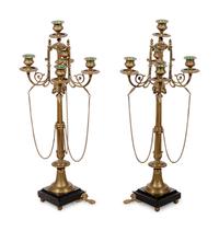 A Pair of French Neoclassical Gilt Bronze Five-Light Candelabra