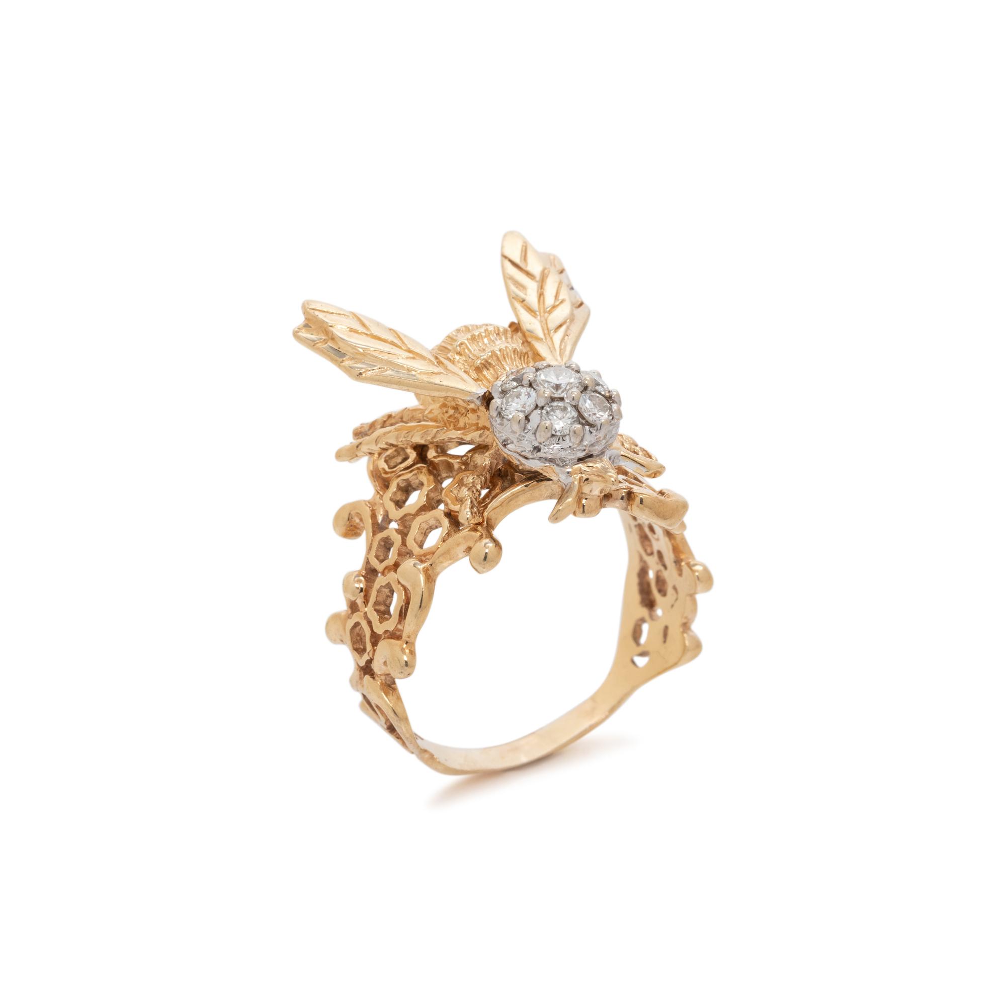 BICOLOR GOLD AND DIAMOND BEE RING