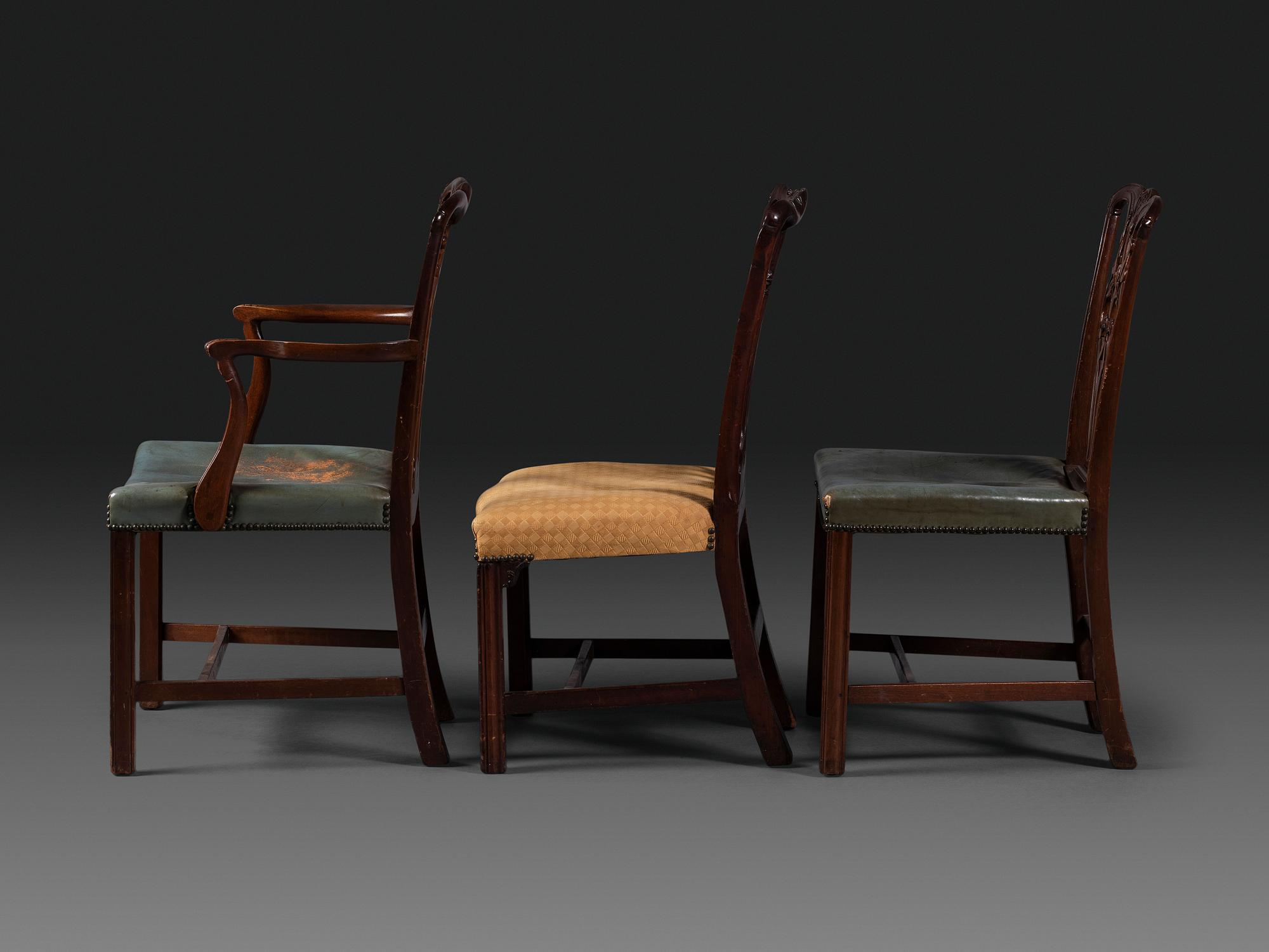 A Set of Six Chippendale Style Carved Mahogany Dining Chairs