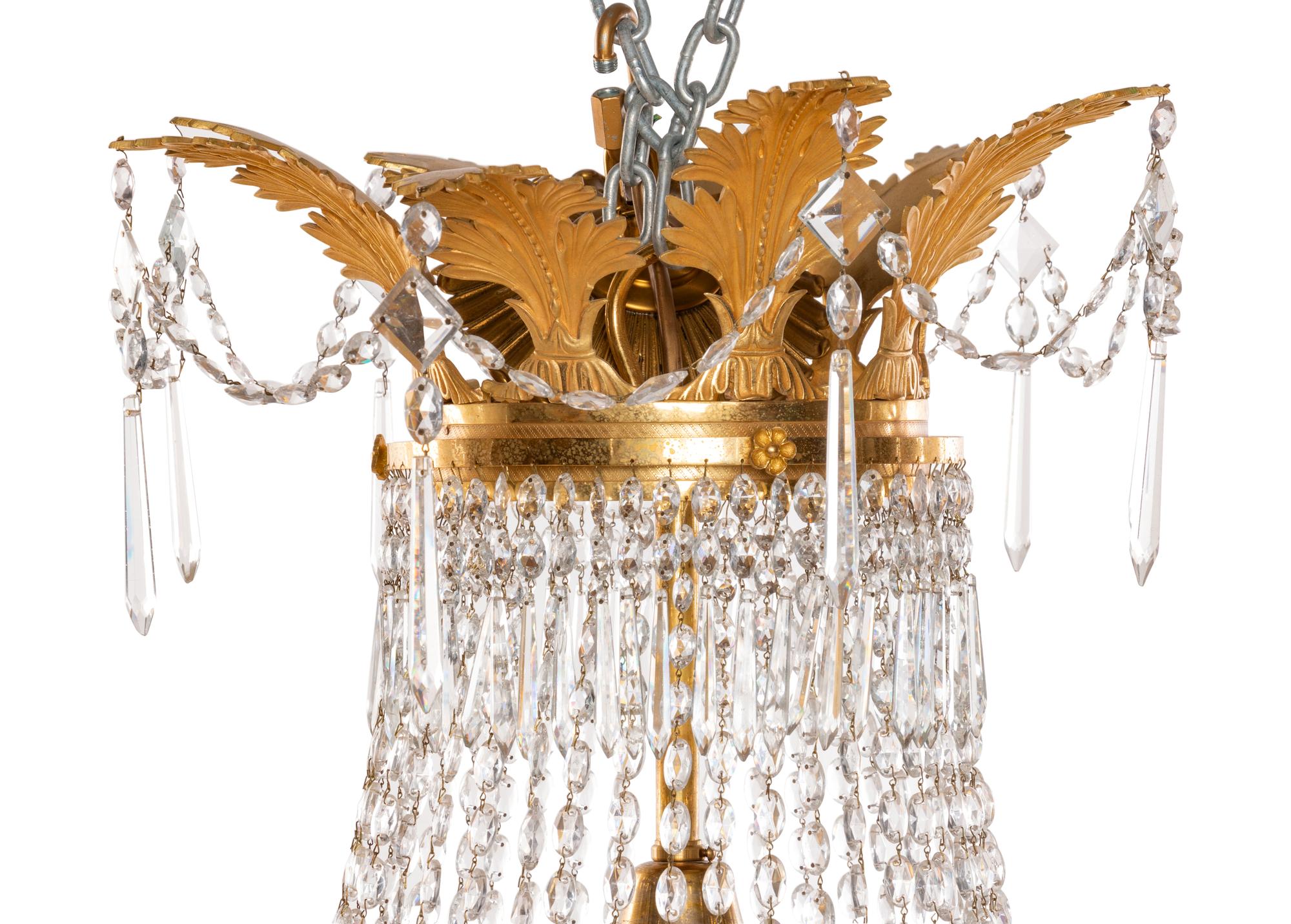 A Russian Empire Gilt Bronze and Cut Glass Sixteen-Light Chandelier