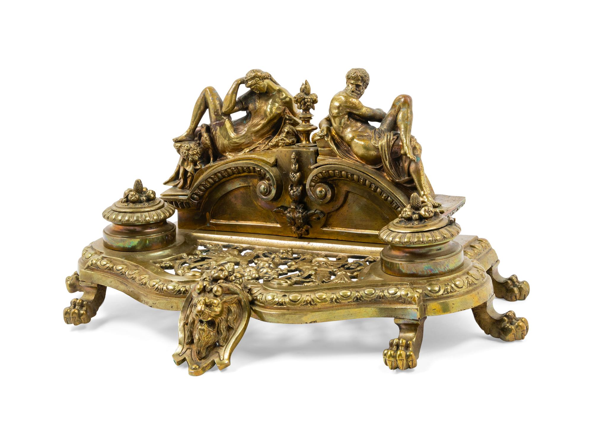 A Continental Gilt Bronze Encrier