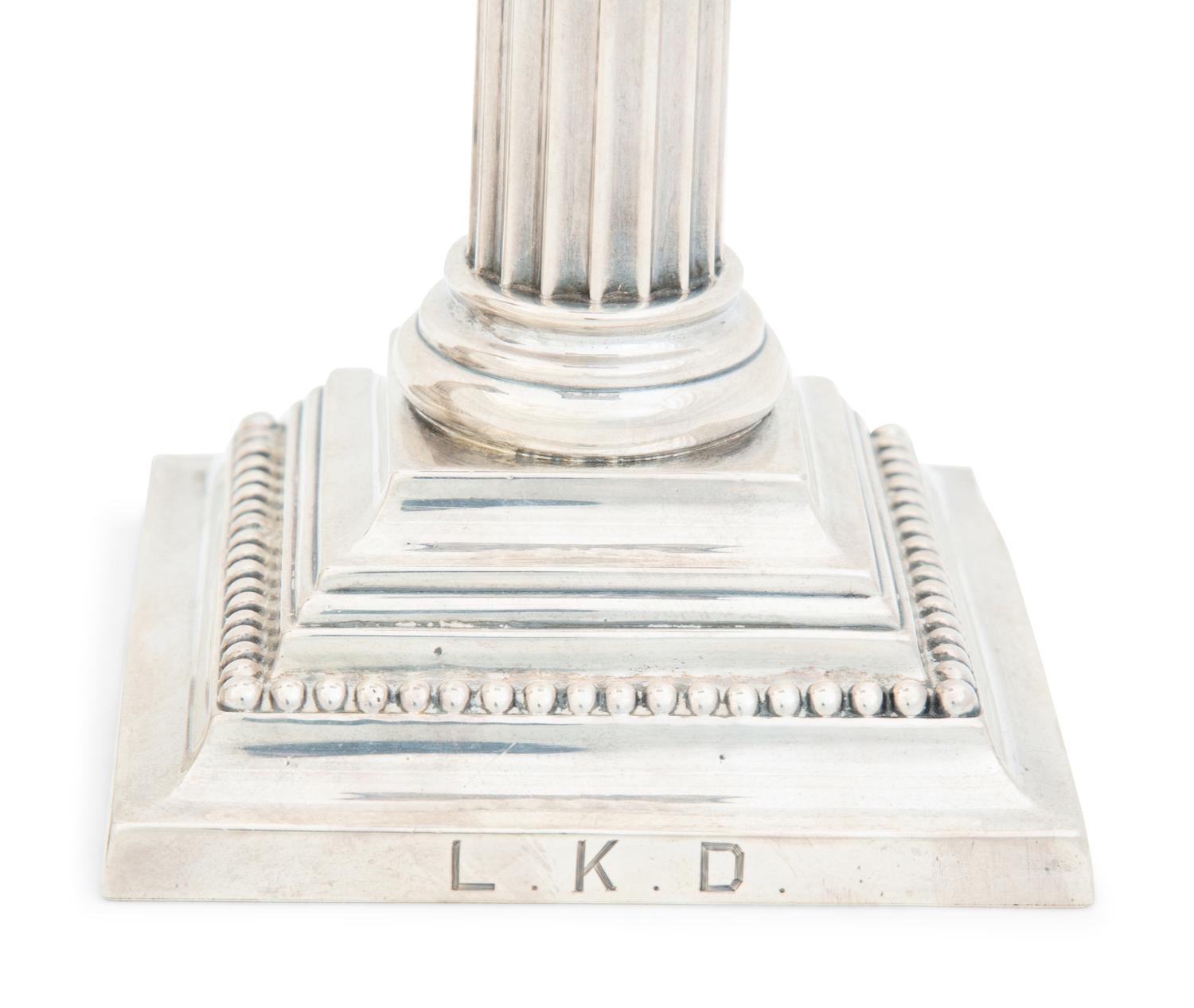 A Pair American Weighted Silver Corinthian Column Candlesticks — Gorham Mfg. Co., Providence, RI, 20th Century