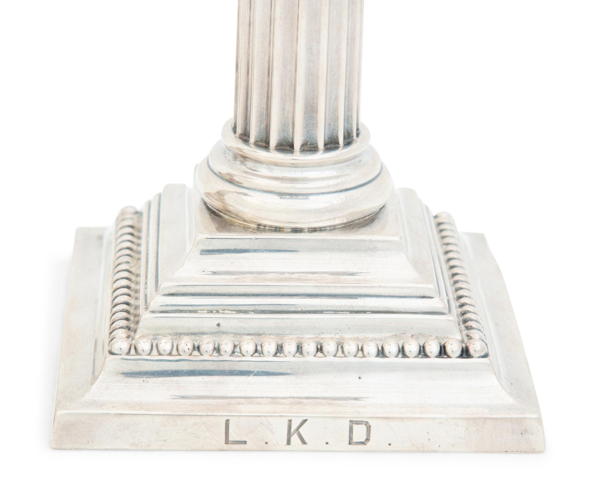 A Pair American Weighted Silver Corinthian Column Candlesticks — Gorham Mfg. Co., Providence, RI, 20th Century