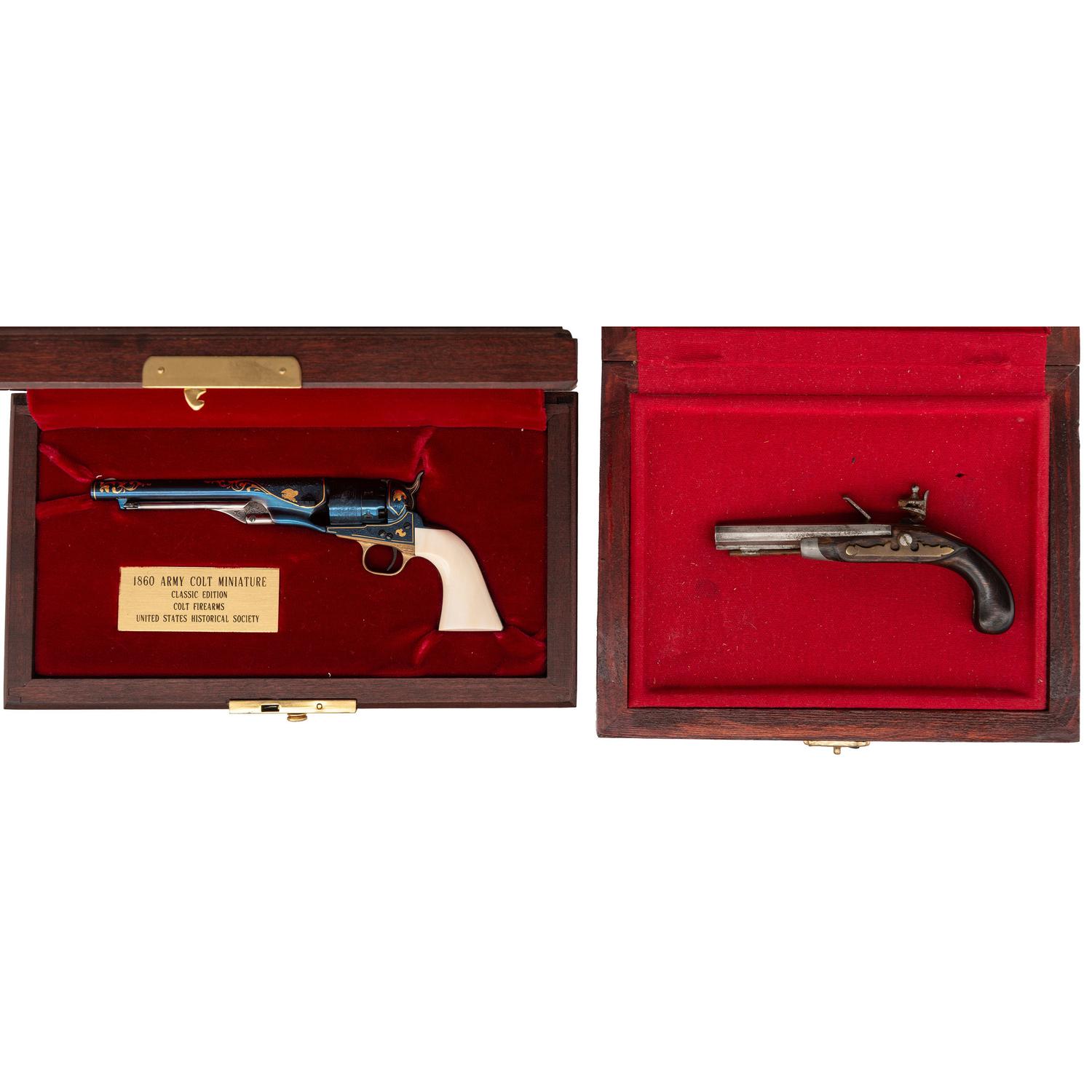Miniature Cased US Historical Society Colt Model 1860 Army Revolver in Presentation Case with Miniature Flintlock Pistol