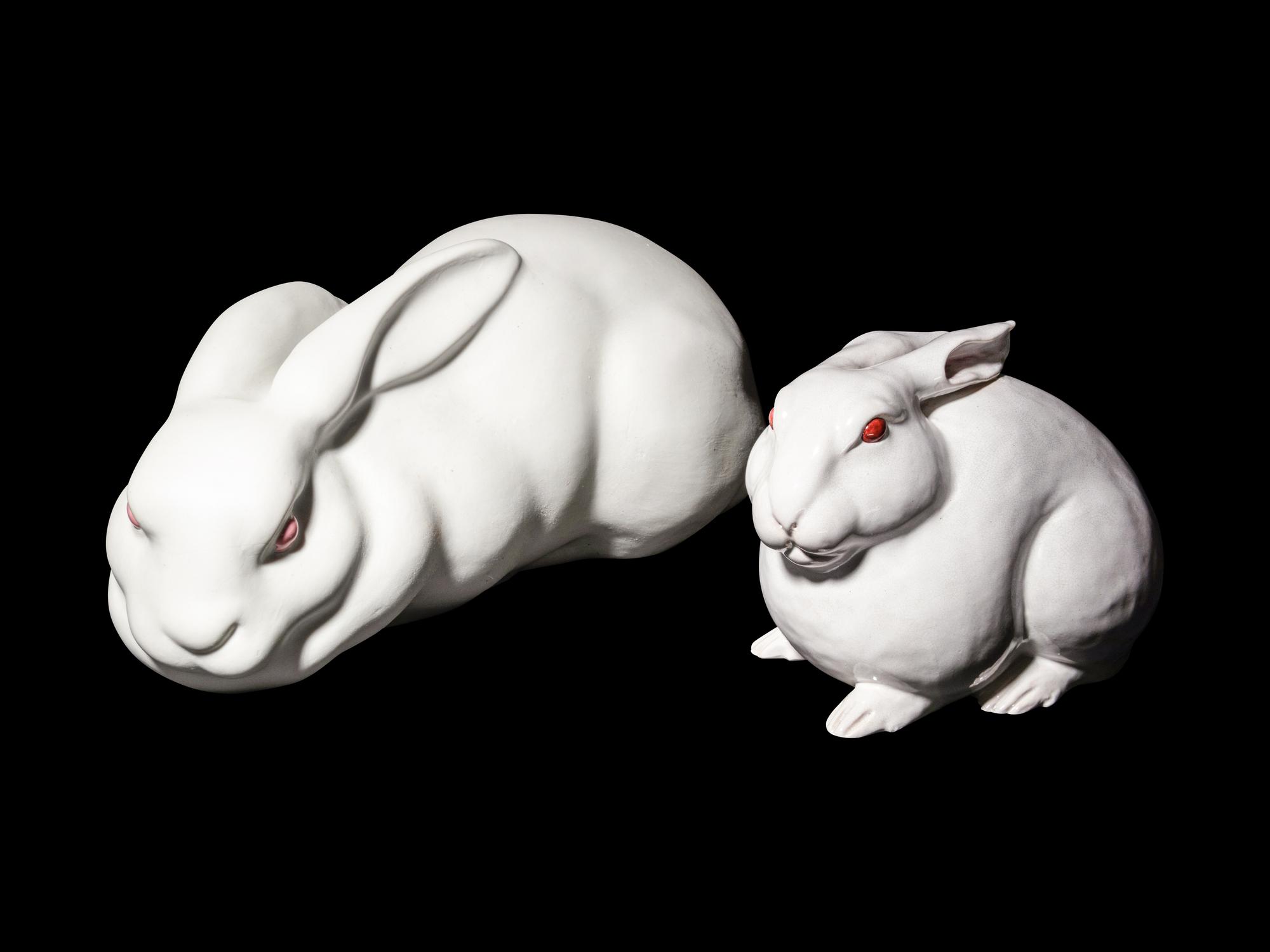 Two Japanese Ceramic Figures of Rabbits
