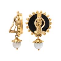 ELIZABETH LOCKE, CONVERTIBLE GLASS INTAGLIO AND CULTURED PEARL EARCLIPS