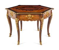 A Neoclassical Gilt Bronze Mounted Parquetry Hexagonal Center Table