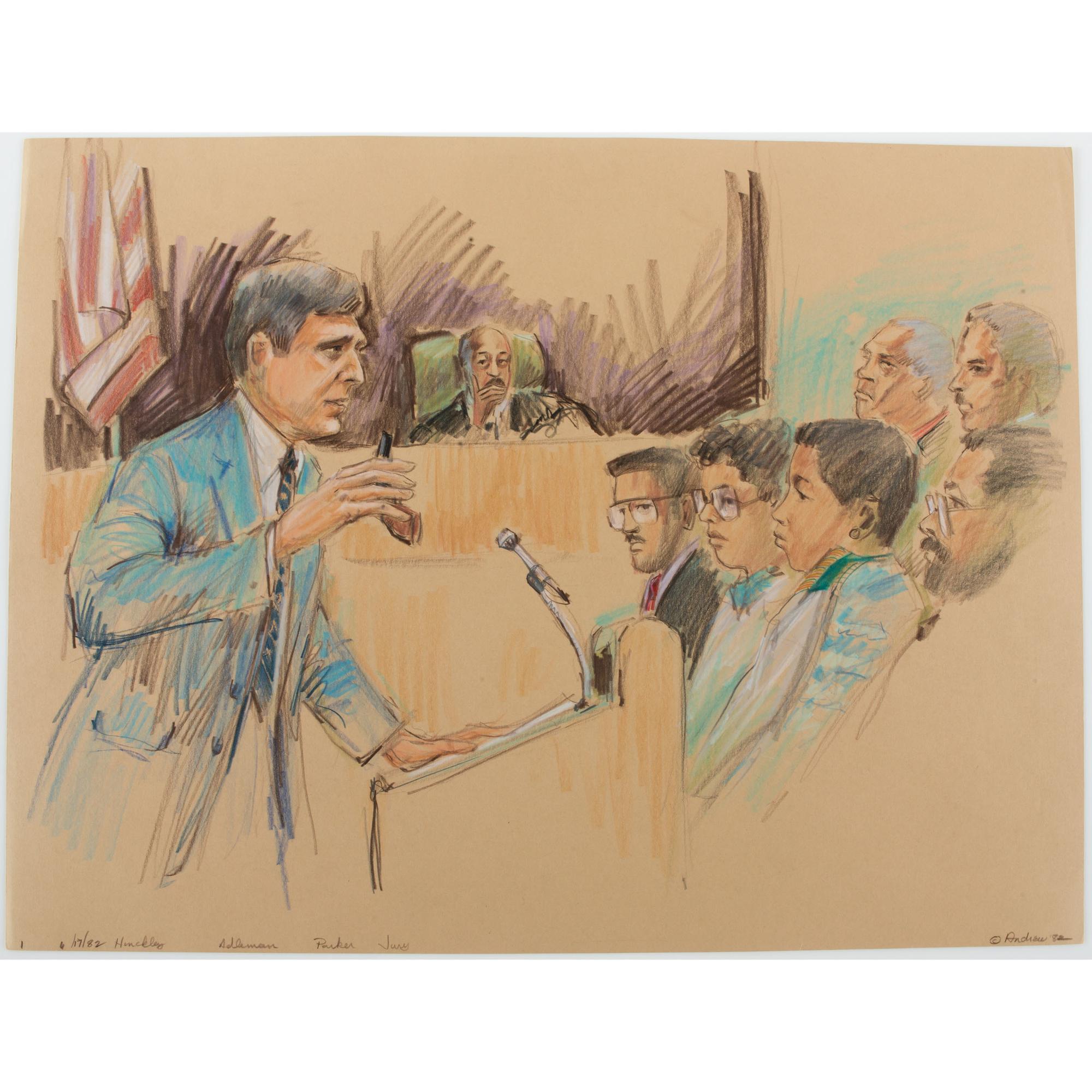 Joan Andrew, Washington Post and CNN Sketch Artist, 24 Original Sketches Documenting the Trial of John Hinckley, Jr., For his Attempted Assassination of Ronald Reagan