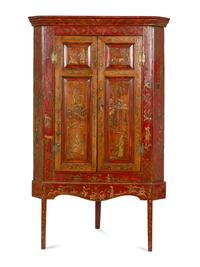 A Georgian Style Red Japanned Corner Cabinet