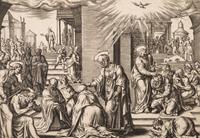 A group of five prints ( Descent from the Cross; The Raising of Tabitha, c. 1550; Untitled (A Saint's Blessing); Untitled (Benediction); Untitled (Saint in a Crowd), c. 1540)