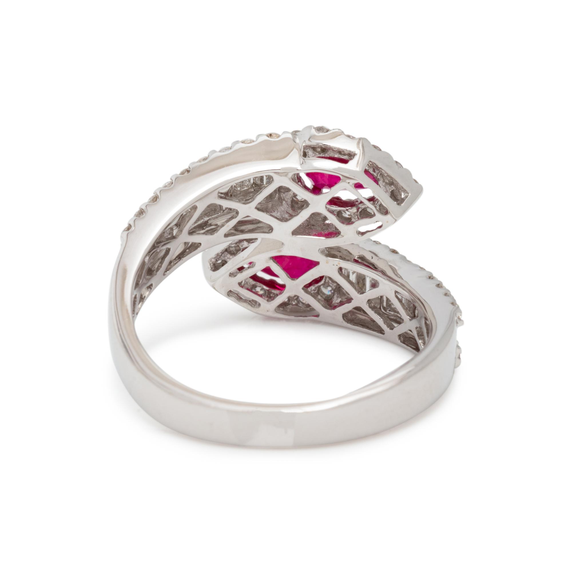 SYNTHETIC RUBY AND DIAMOND BYPASS RING
