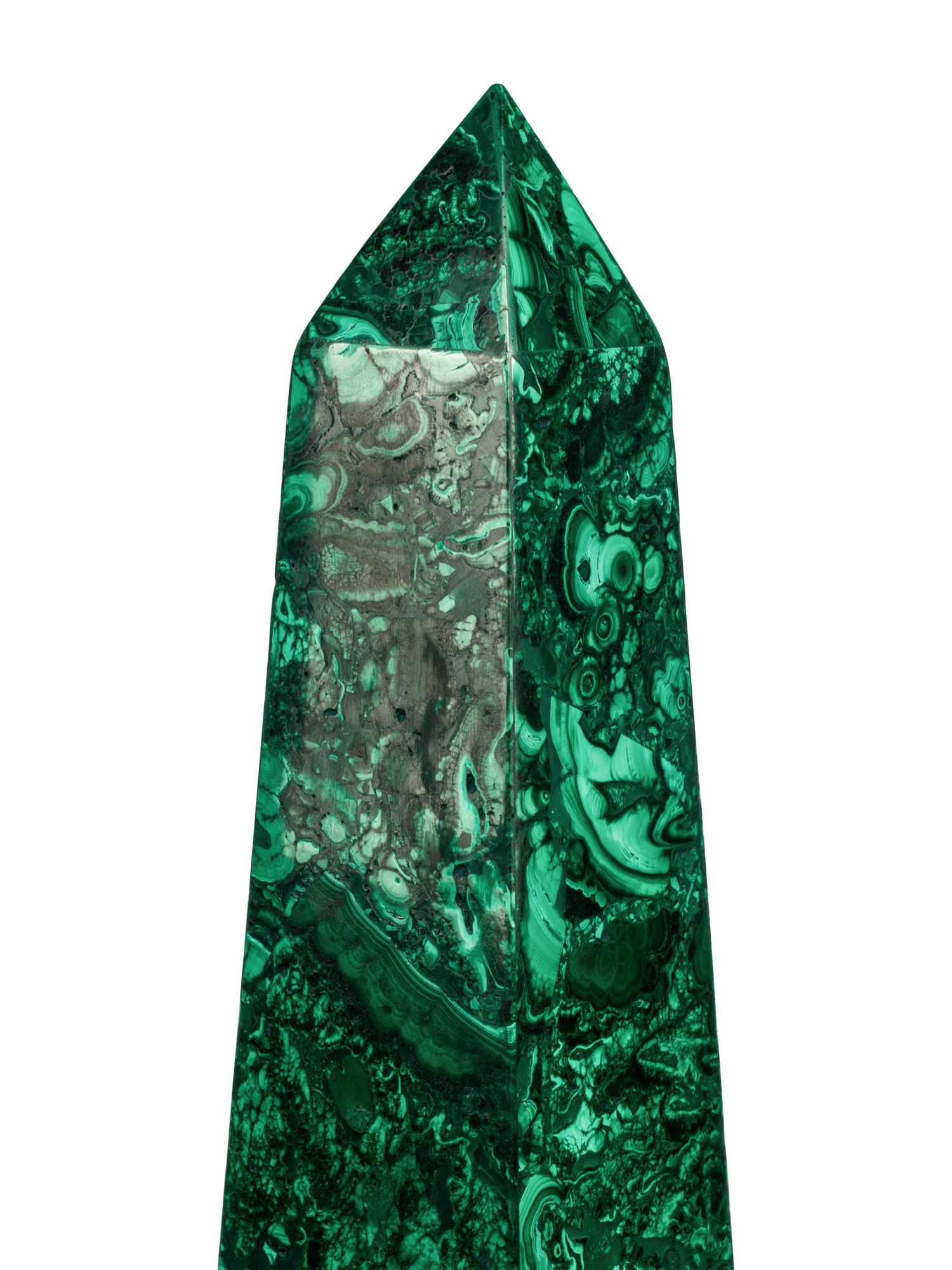 A Pair of Large Malachite Veneered Obelisks