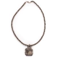Navajo Silver Necklace, with Carved Turquoise and Coral Accents