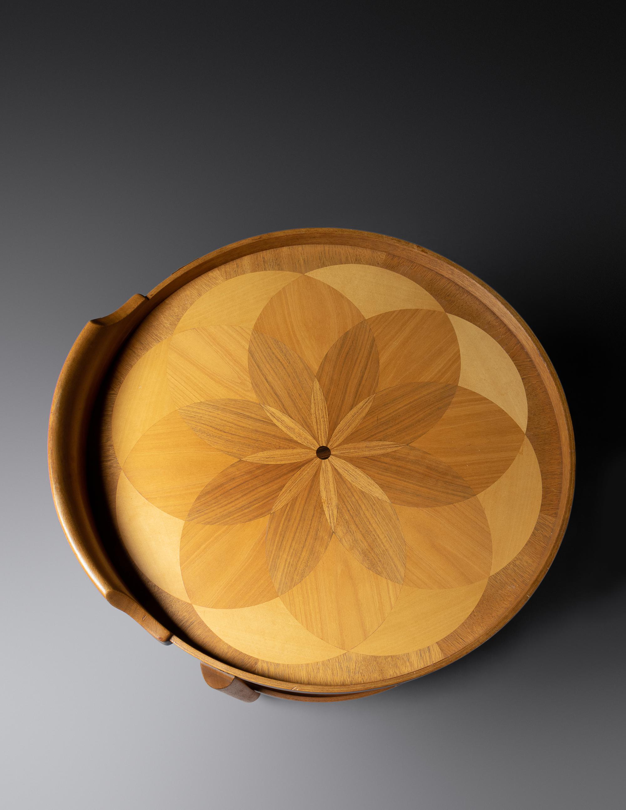 Marquetry Rolling Tray Table AB Nordiska Kompaniets Verkstäder, Sweden