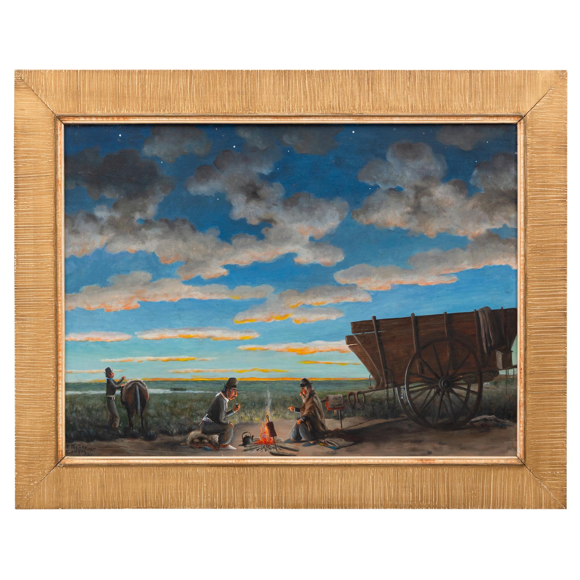 Florencio Molina Campos (Argentine, 1891-1959) — Los Gauchos Por La Noche, 1947