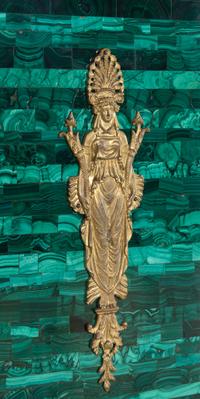 A Pair of Empire Style Gilt Bronze Mounted Malachite Veneered Pedestals