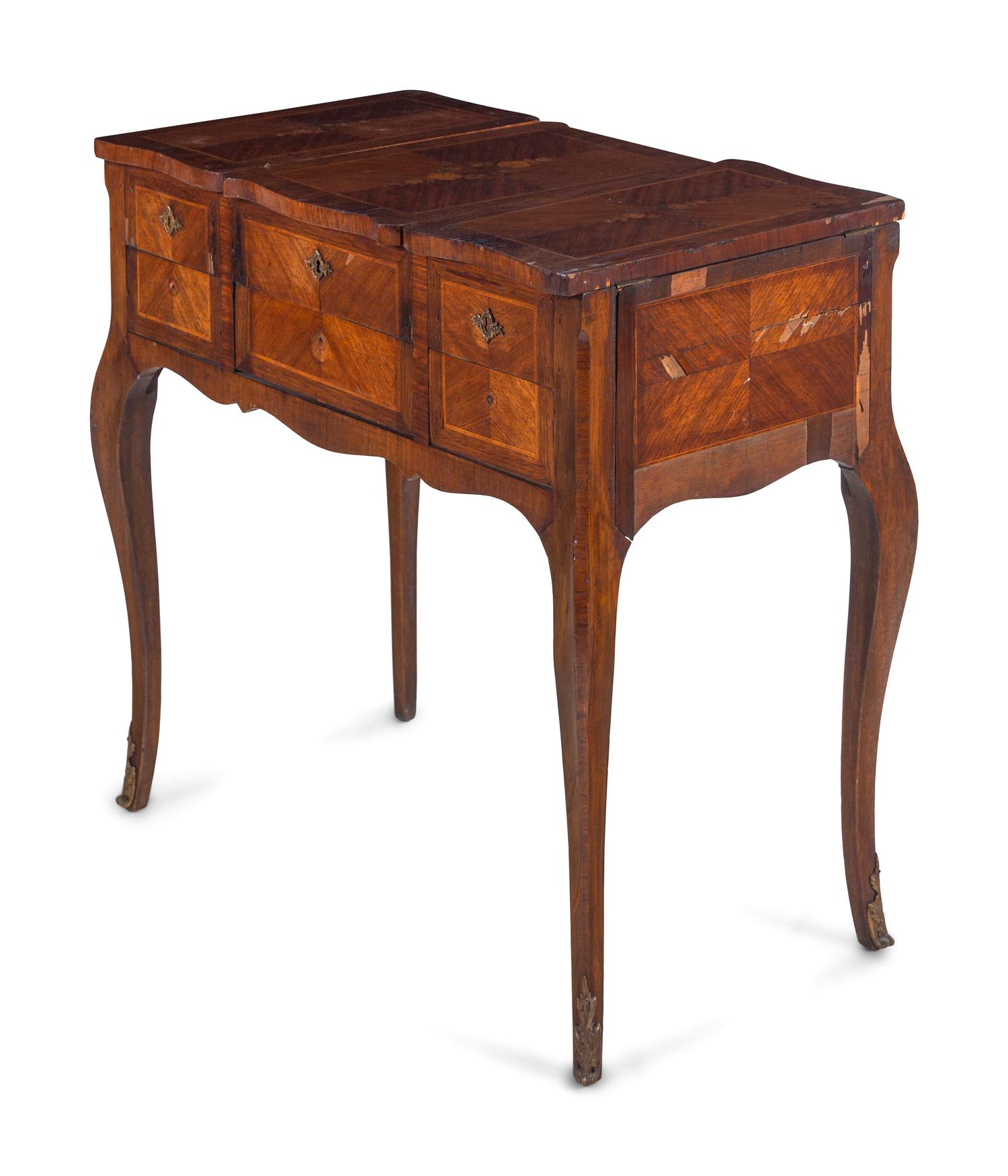 A Louis XV Style Inlaid Walnut Poudreuse