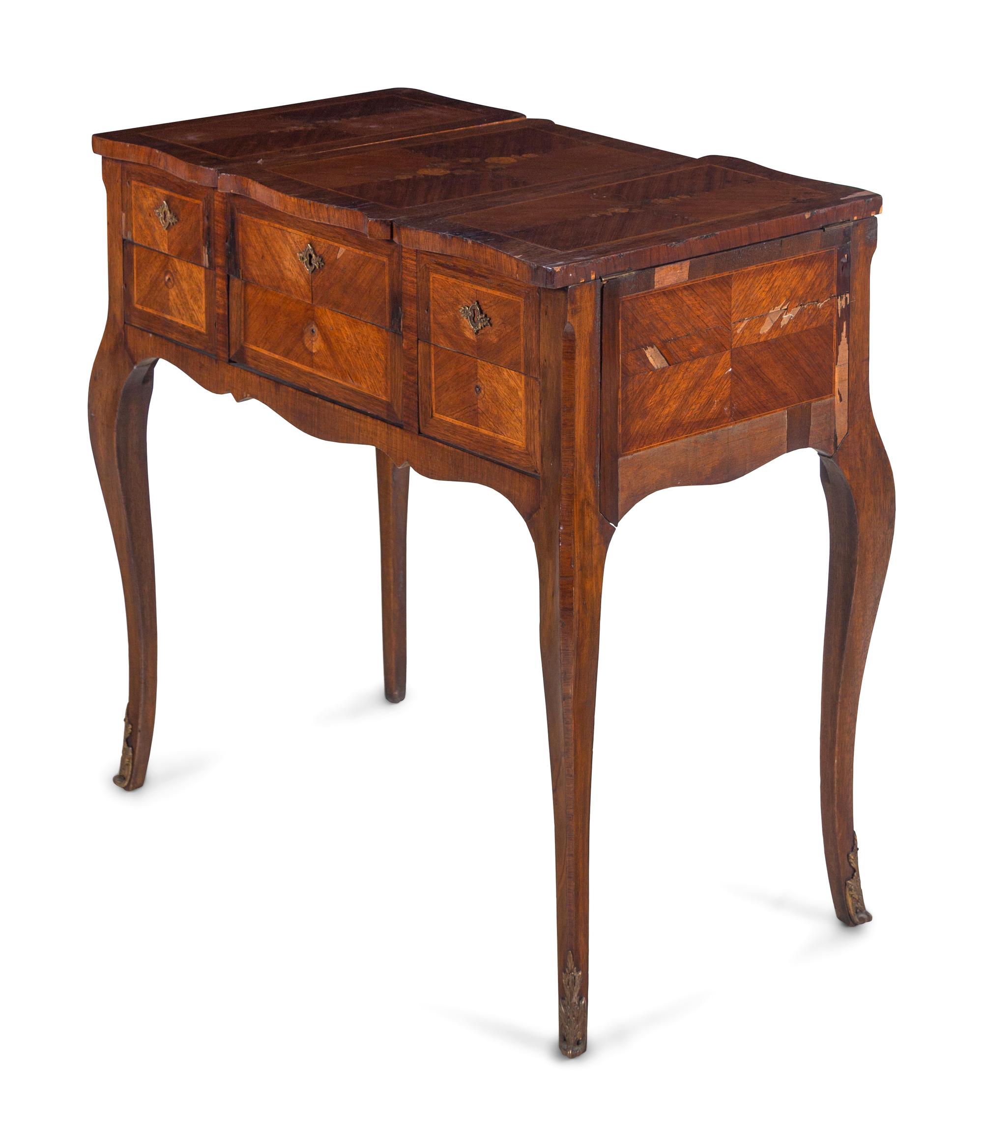 A Louis XV Style Inlaid Walnut Poudreuse