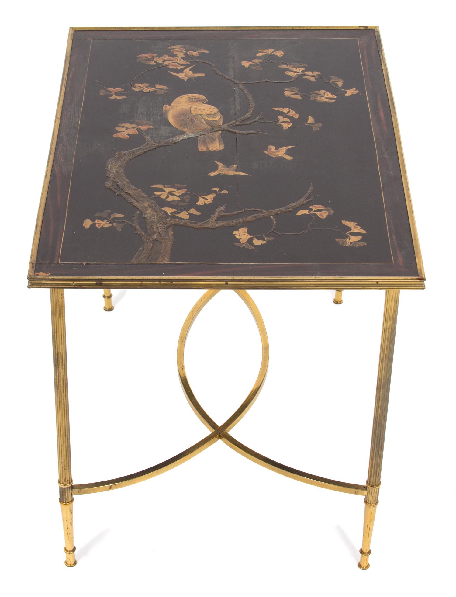 A Chinese Faux Rosewood and Inlaid Brass Side Table Height 18 x width 24 1/2 x depth 17 inches. — 20TH CENTURY