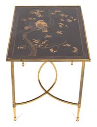 A Chinese Faux Rosewood and Inlaid Brass Side Table Height 18 x width 24 1/2 x depth 17 inches. — 20TH CENTURY