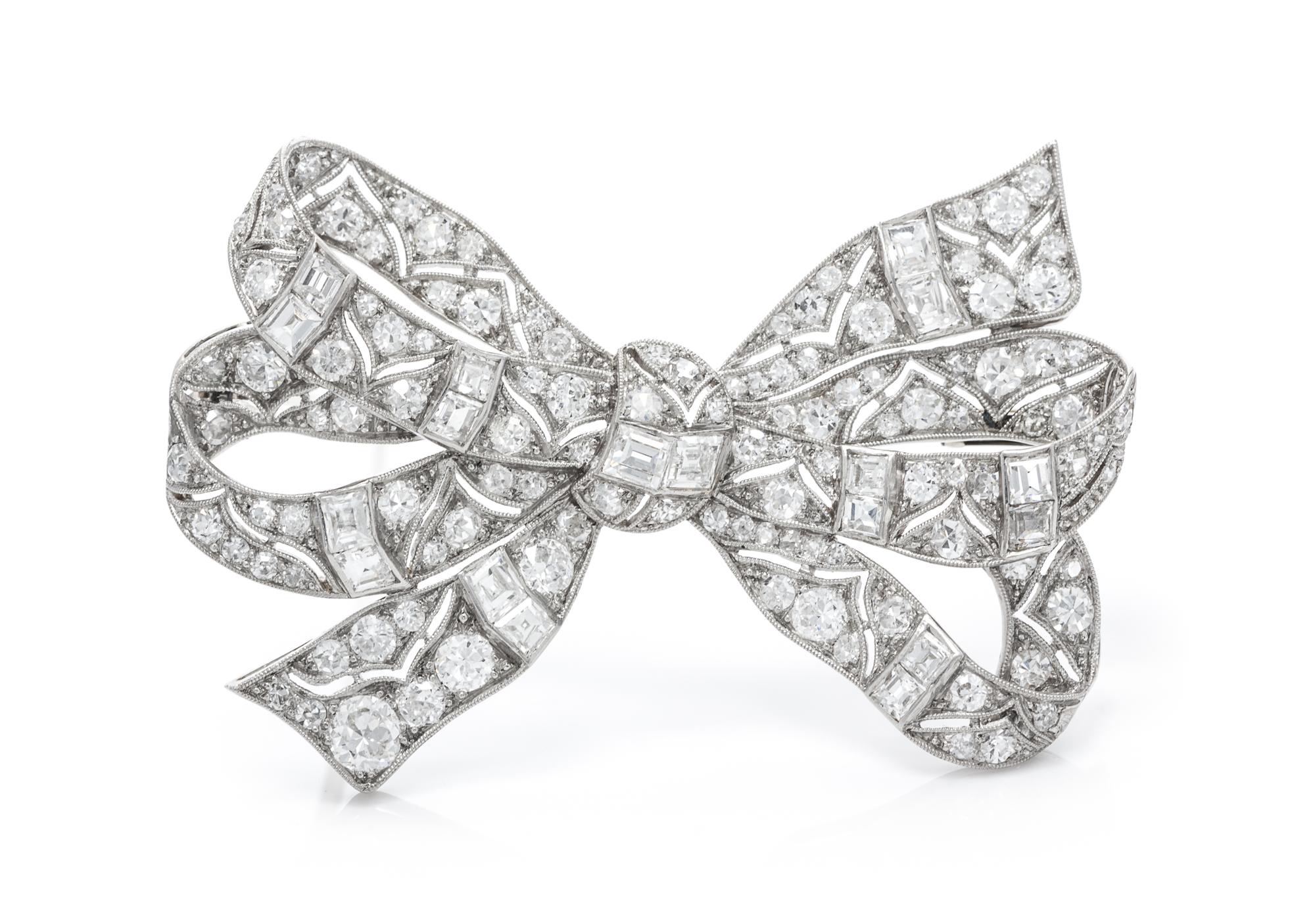 A Platinum and Diamond Bow Brooch, Austrian, 9.00 dwts.