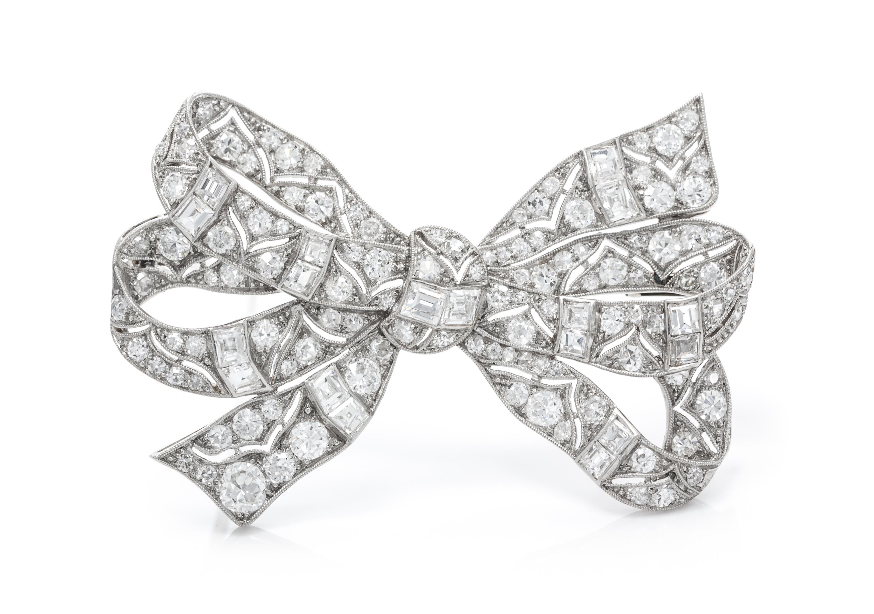 A Platinum and Diamond Bow Brooch, Austrian, 9.00 dwts.