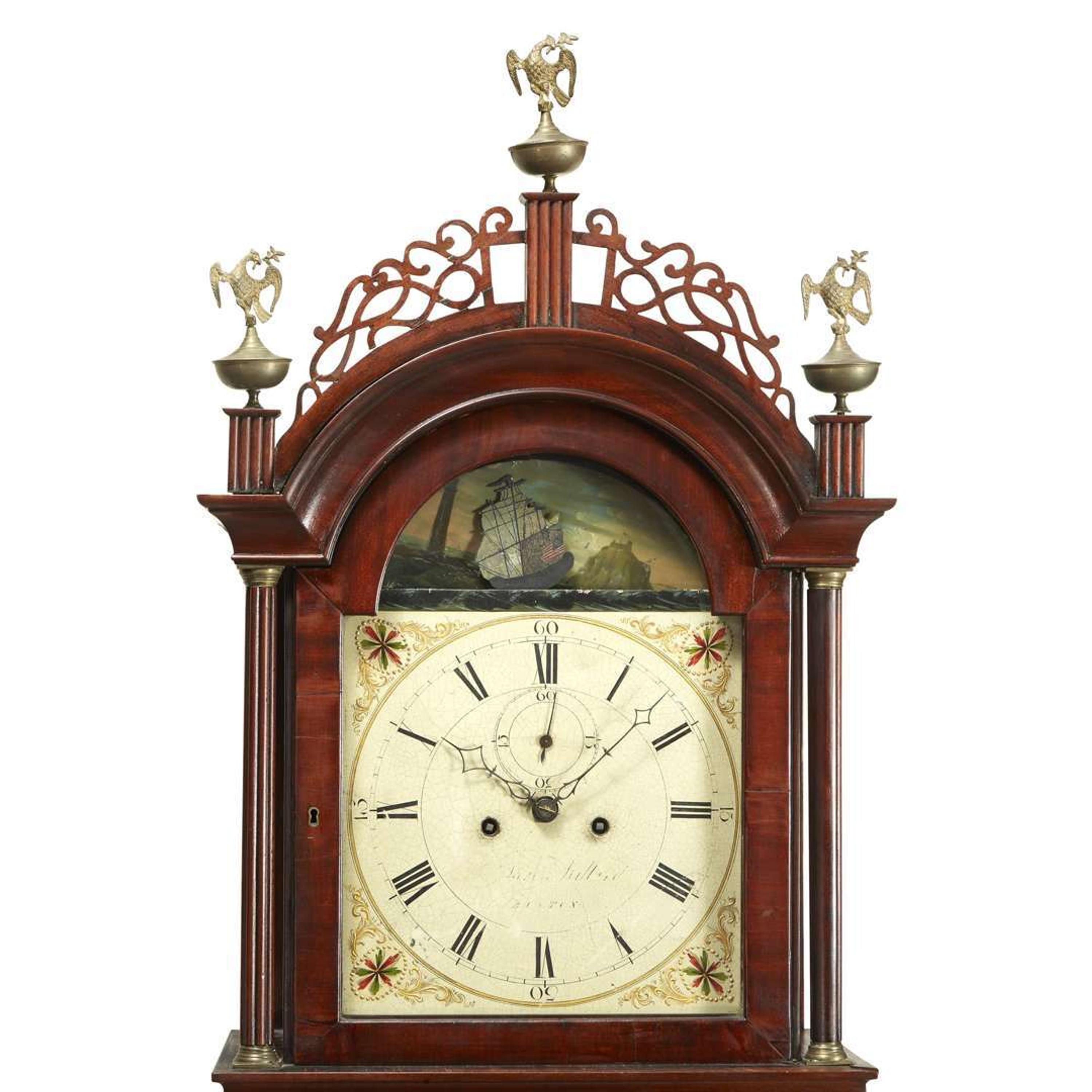 Federal inlaid and carved mahogany tall case clock Aaron Willard (1757-1844), Boston, MA, circa 1800