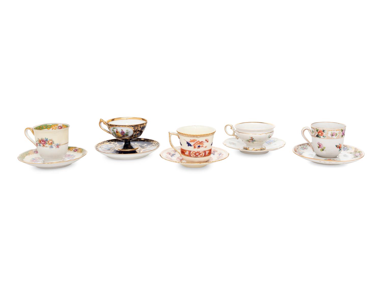 Five Porcelain Cups and Saucers