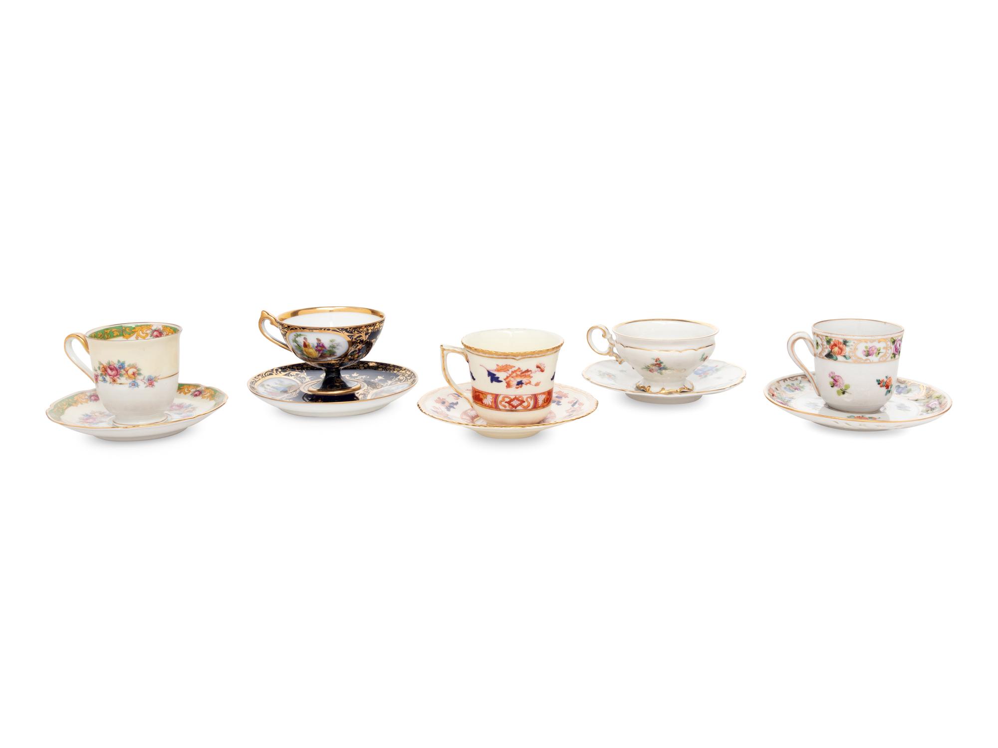 Five Porcelain Cups and Saucers