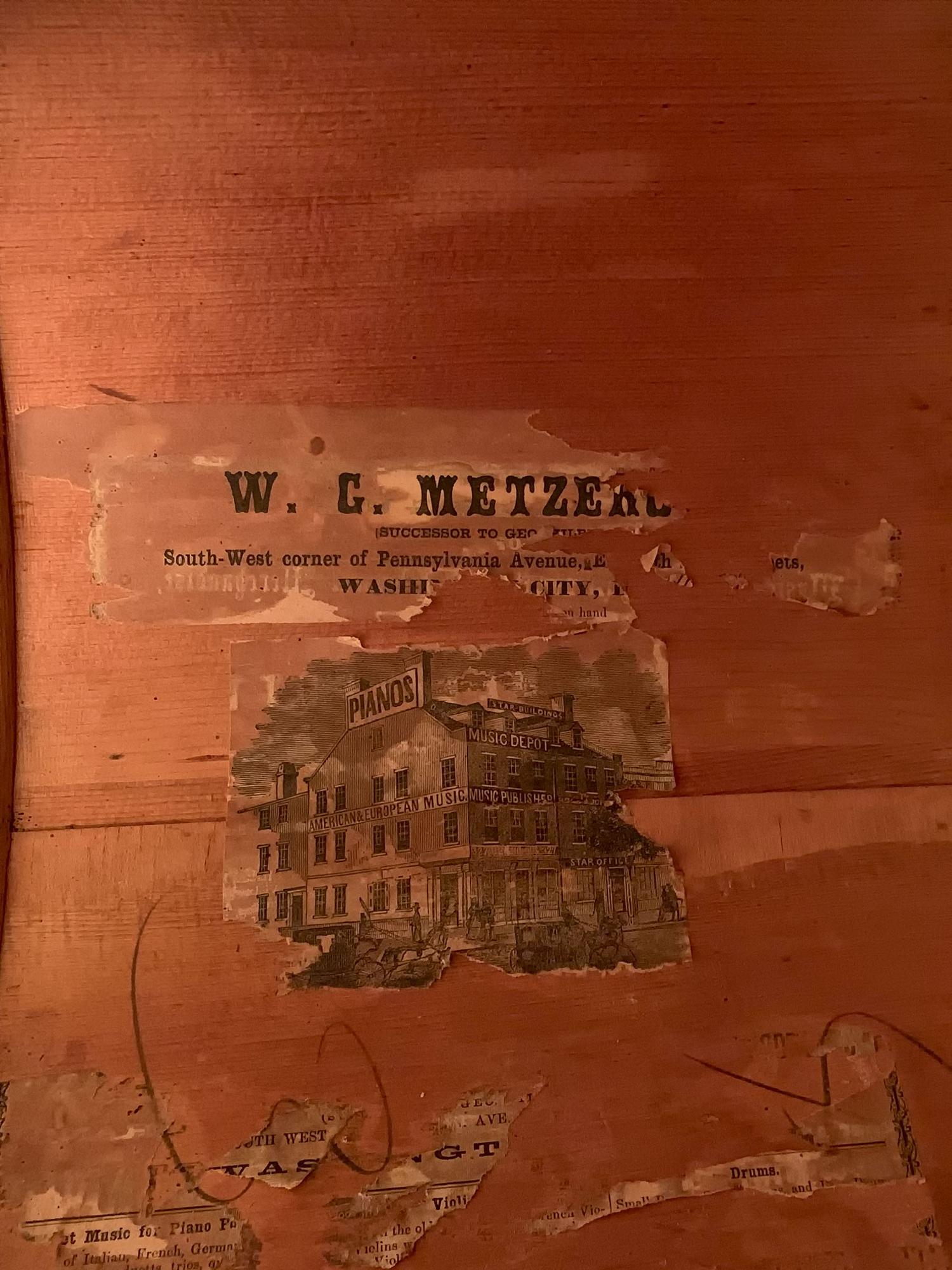 Civil War painted military snare drum featuring four drummers and officer. Manufactured by W.G. Metzerott & Co., Washington City, DC.