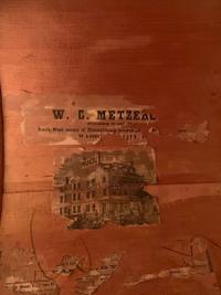 Civil War painted military snare drum featuring four drummers and officer. Manufactured by W.G. Metzerott & Co., Washington City, DC.