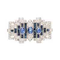 Sapphire, Diamond, and White Gold Brooch