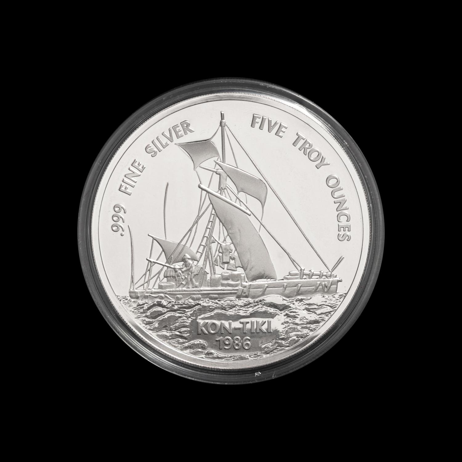[WESTERN SAMOA] A 1986 Kon Tiki 5-Troy oz. Commemorative Silver Proof Coin